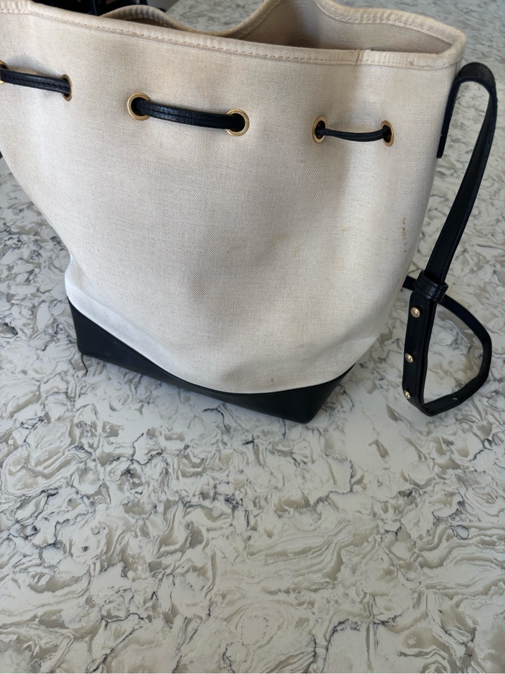 Mansur Gabriel Canvas Bucket Bag - Cream with Black Trim - Picture 6 of 11